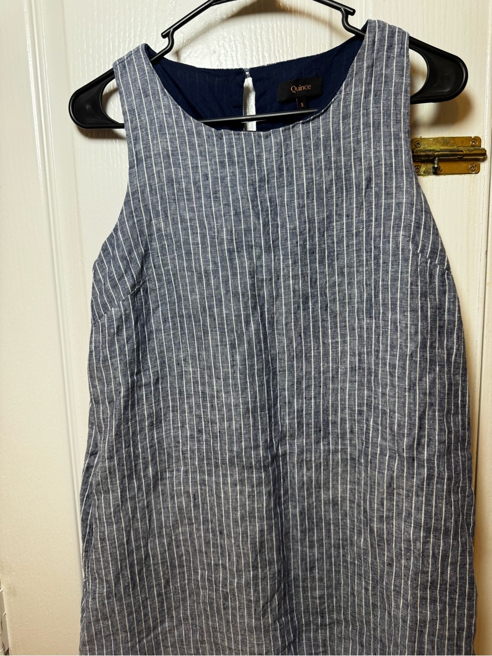 Quince 100% European Linen Sleeveless Shift Dress Blue White Stripe Small - Picture 5 of 5